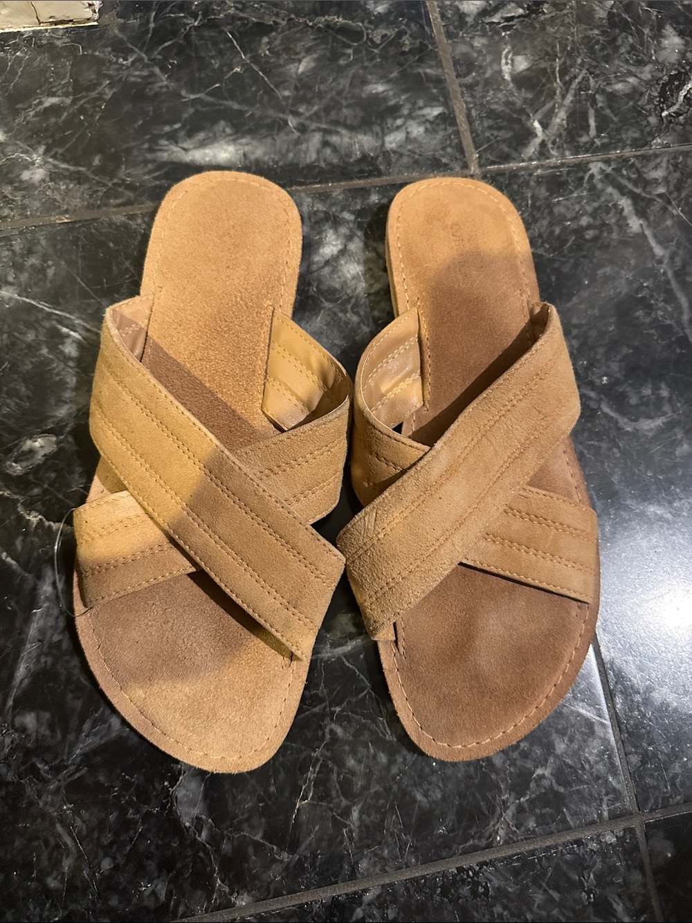 Urban Outfitters Women's Crisscross Suede Slide Sandals - Tan Brown